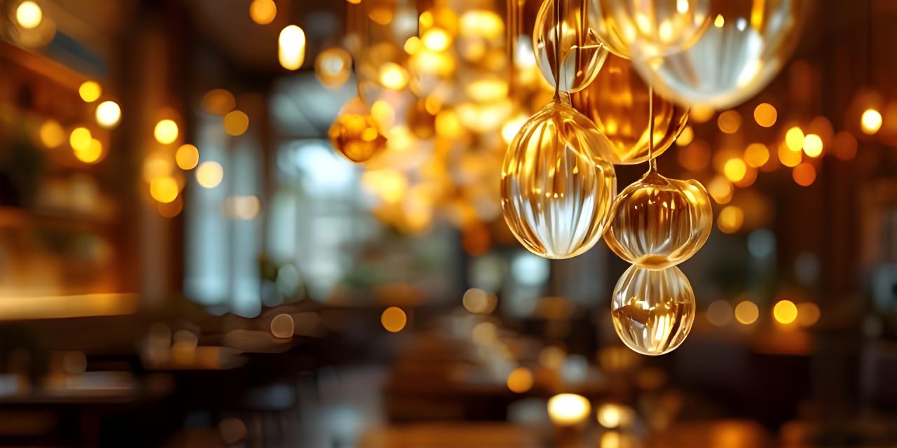 Decoración artística en vidrio para restaurante de San Justo con piezas suspendidas y tonos cálidos