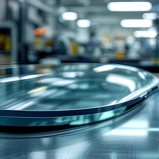 Parabrisas y piezas automotrices de vidrio sobre una mesa de inspección con luz suave